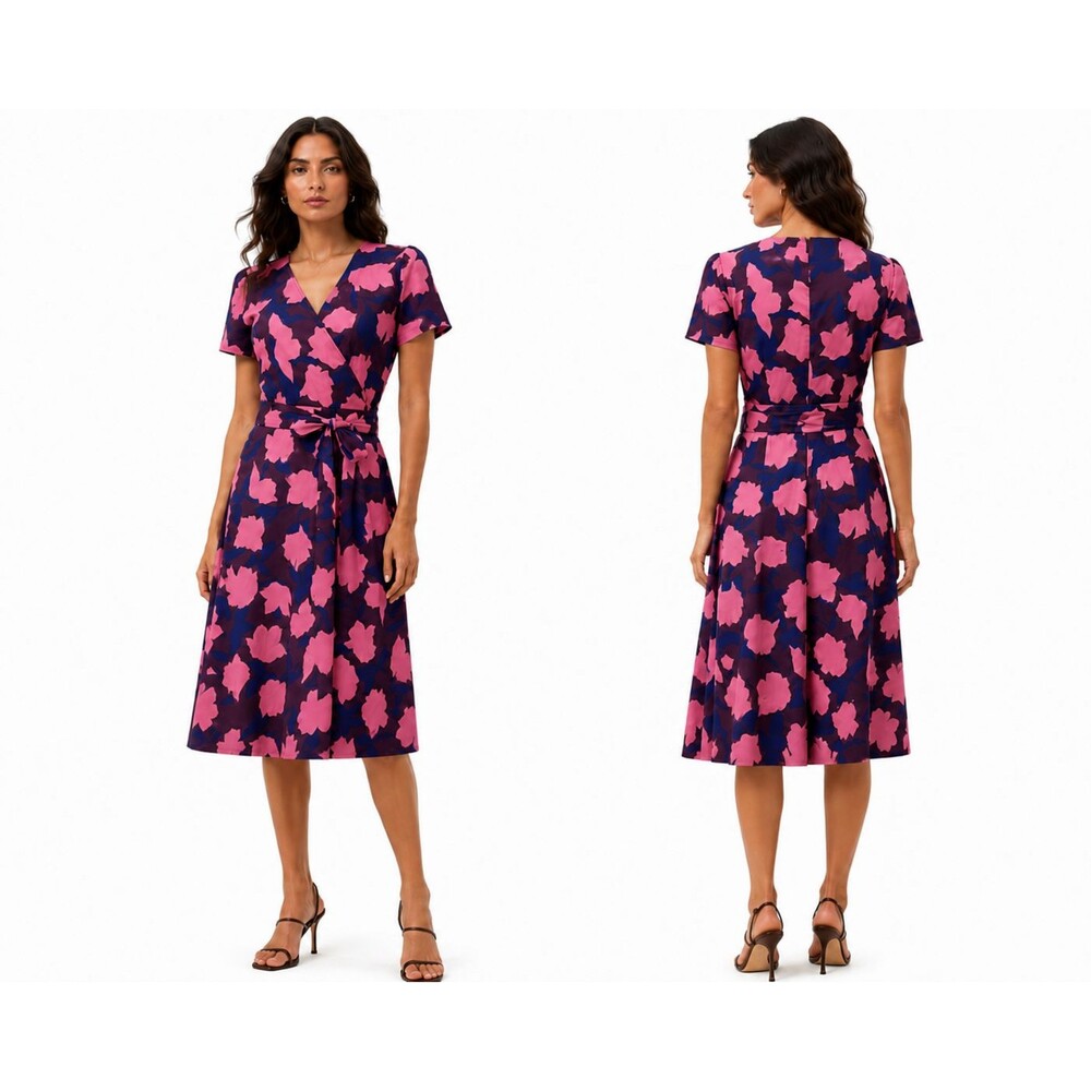 Boden Glorious British Stye Pink Brown Fit Flare Cottagecore Wrap Dress 4R